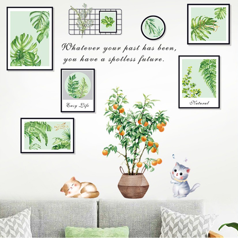 Decal dán tường Bộ khung tranh cây xanh hiện đại