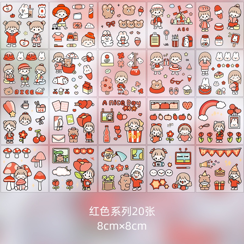 Hộp 100 miếng dán trang trí họa tiết, sticker dán hoạt hình