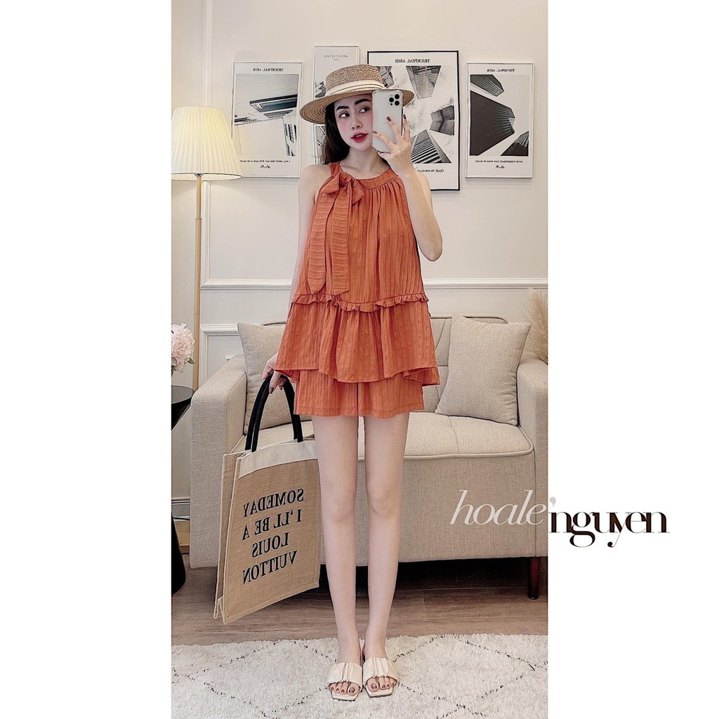 Set Yếm Nơ Vai Màu Cam Mix Quần Sooc | BigBuy360 - bigbuy360.vn