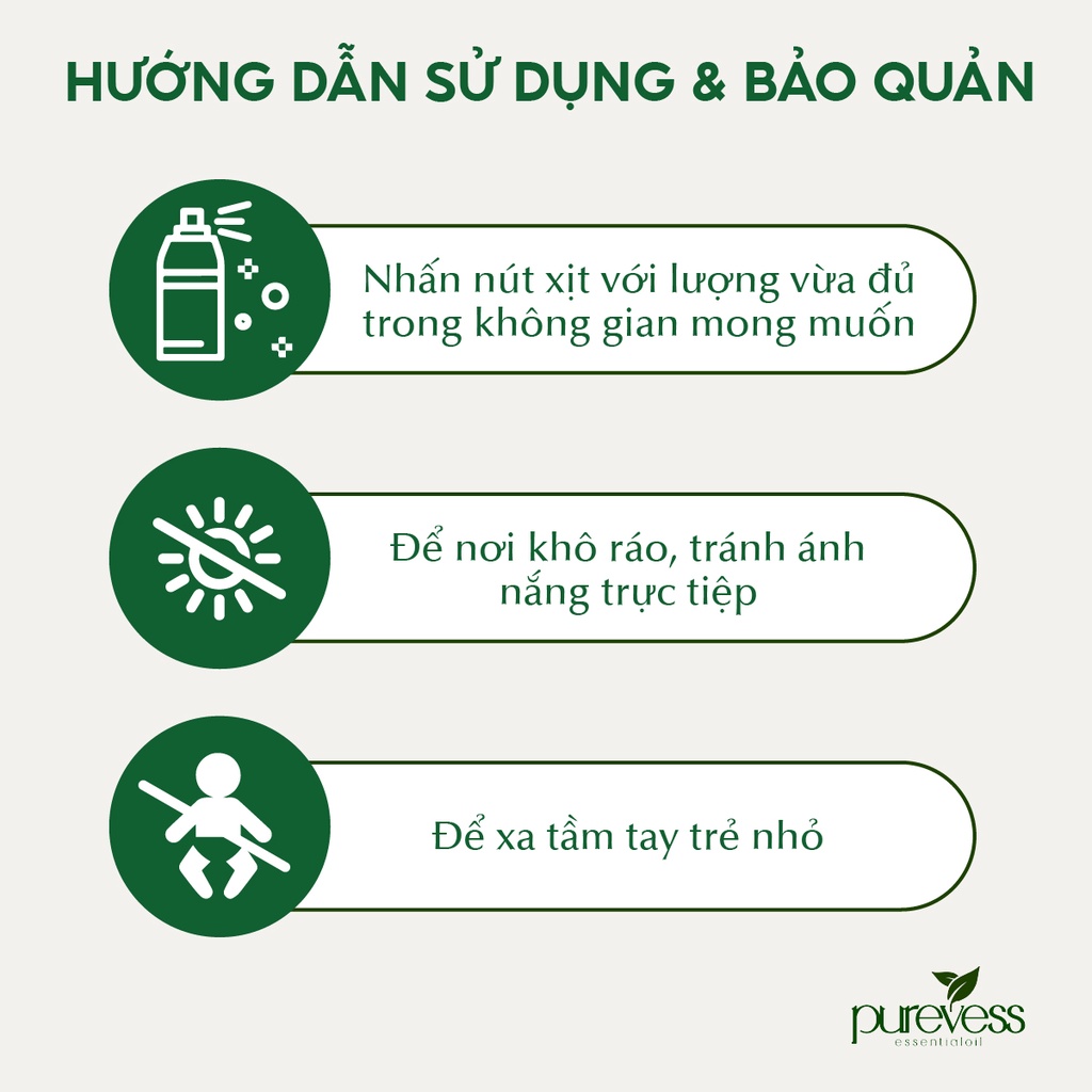 Bình xịt phòng tinh dầu Purevess hương bạc hà lục giúp thư giãn, thơm phòng đuổi muỗi dung tích 50ml, 100ml, 200ml