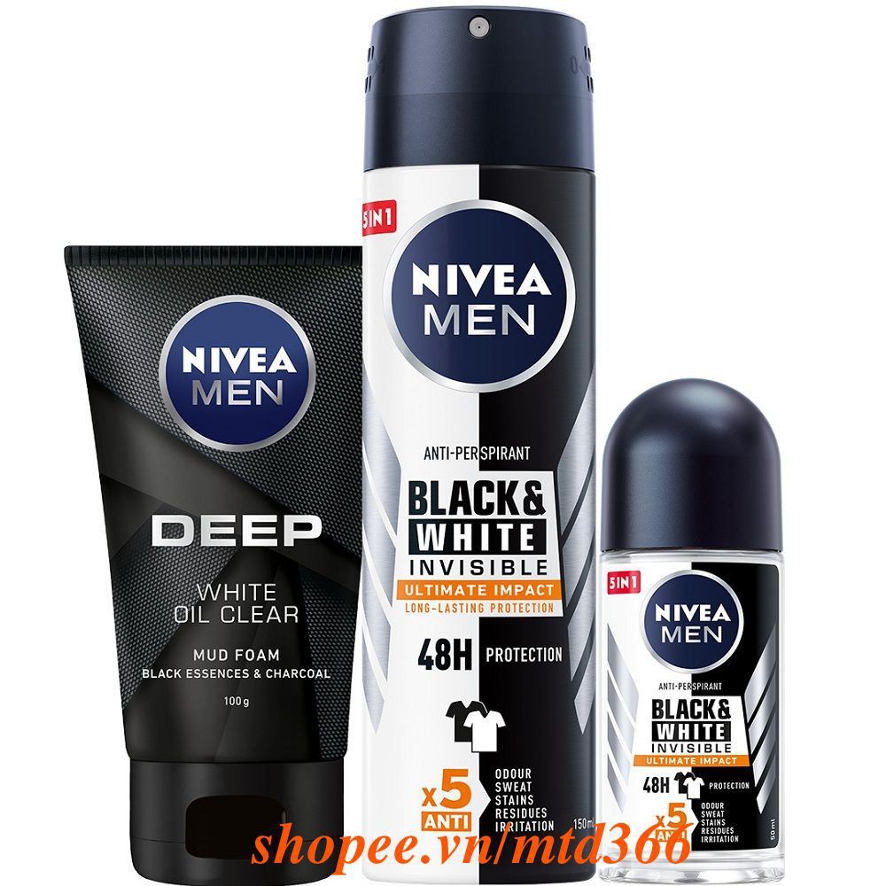 Lăn Khử Mùi 50ml Nivea Ngăn Vệt Ố Vàng Áo Cho Nam (Black And White)