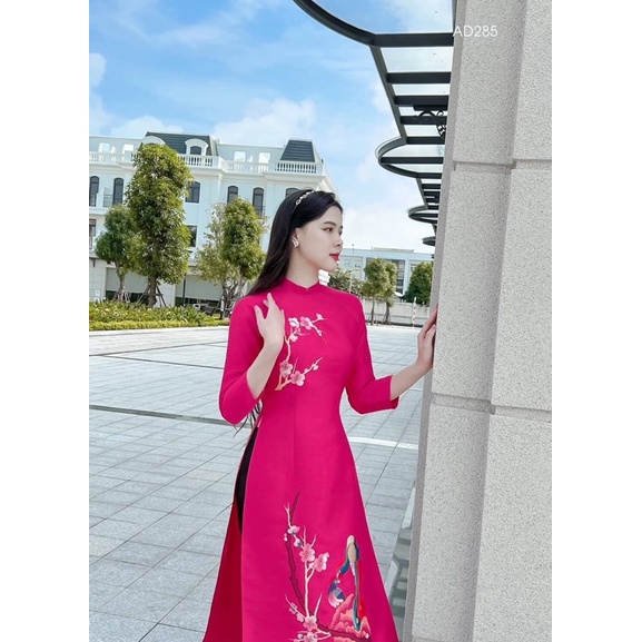 Áo dài tafta hồng form đứng dáng