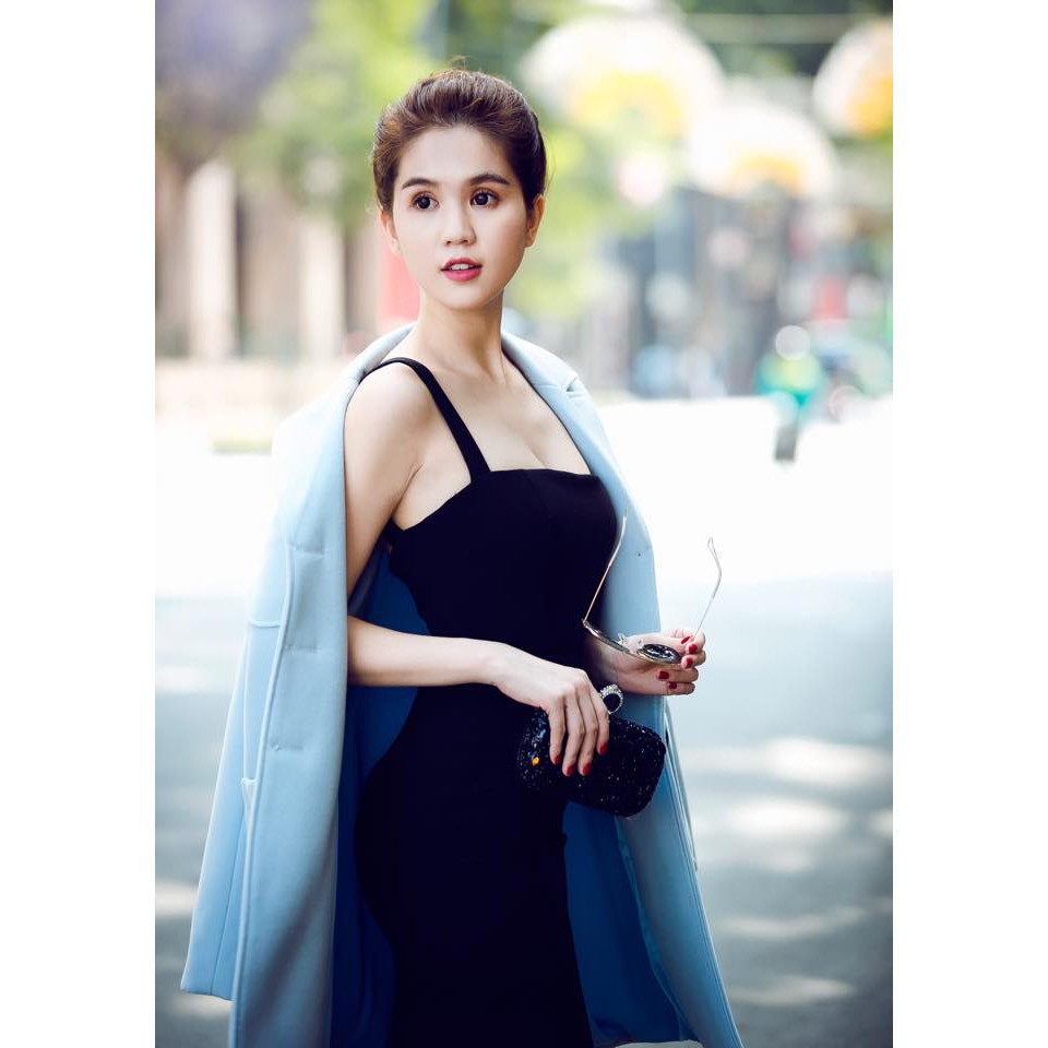 Đầm body đen hai dây Ngọc Trinh 1387