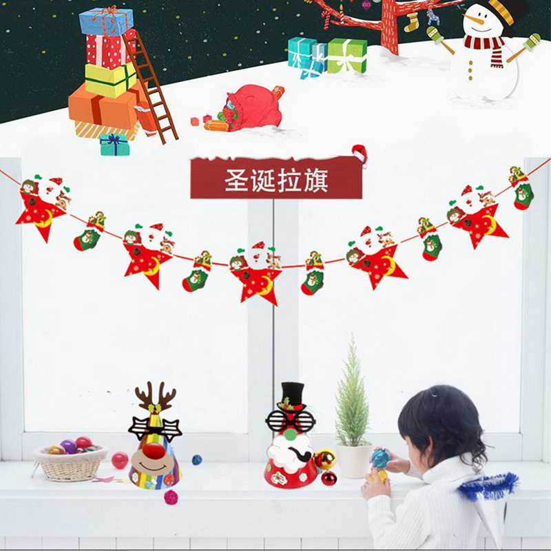 Dây cờ treo trang trí giáng sinh hình ông già noel/người tuyết tuần lộc DIY