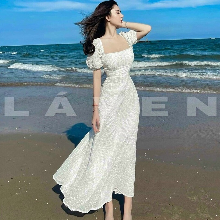 Đầm maxi đi biển dây rút lưng dáng dài chất xốp chỉ siêu xịn () NHƯ Ý