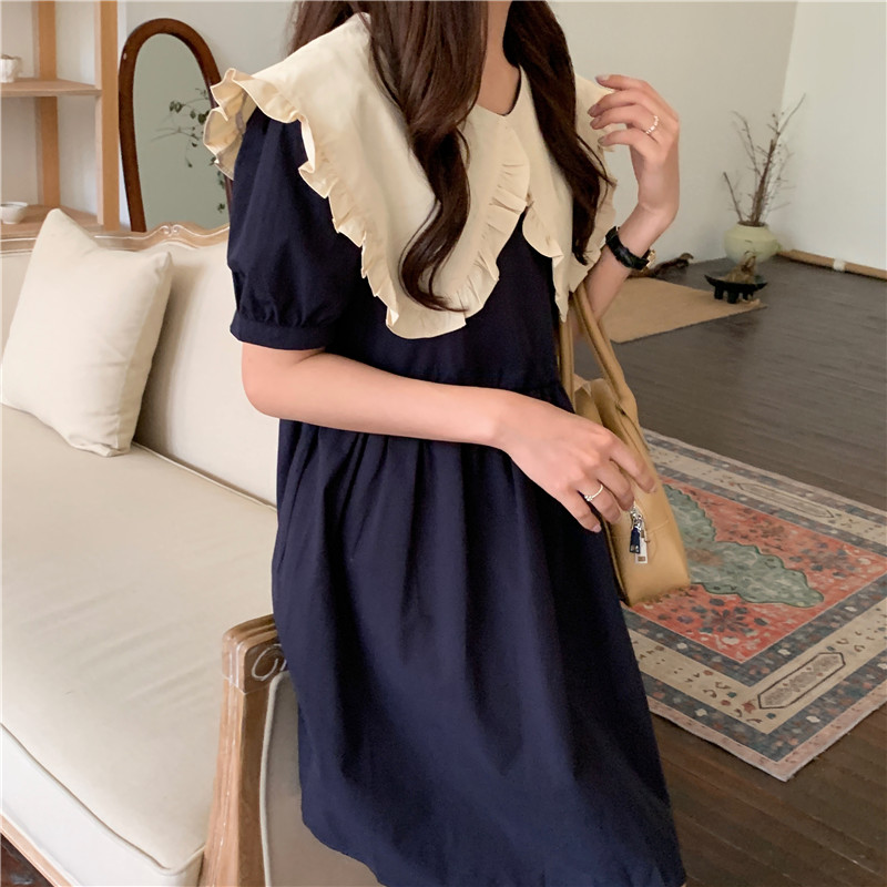 Đầm Nữ Cổ Thủy Thủ Dáng Rộng Xinh Xắn Phong Cách Retro Hàn Quốc 43673