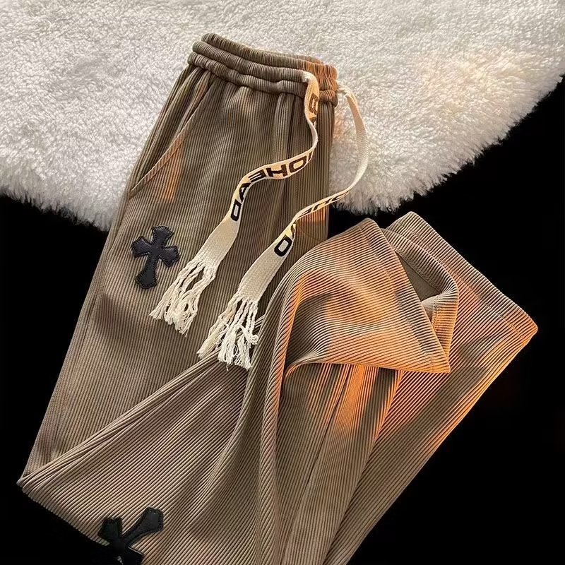 Quần Dài Thể Thao Vải Nhung Kẻ Kiểu Retro Mỹ Thời Trang Thu Đông Cho Nam Và Nữ