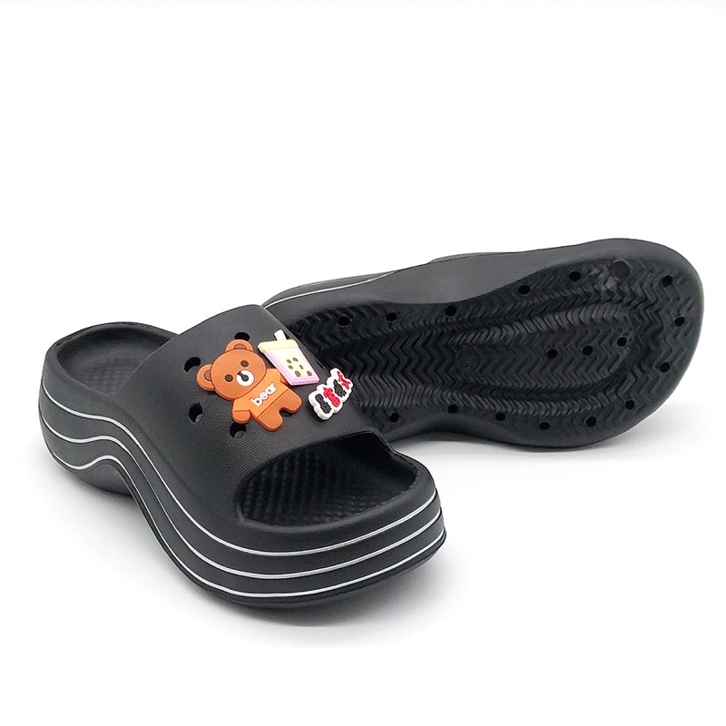 Dép bánh mì nữ đế độn 6cm tặng kèm 6 sticker gấu trà sữa cute giúp nàng tăng chiều cao - DL161