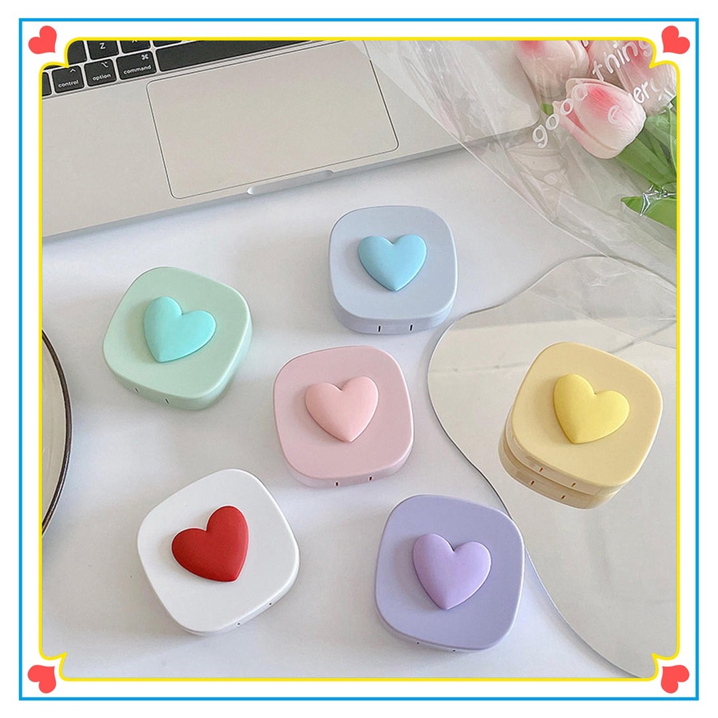 Hộp Đựng Kính Áp Tròng Có Gương Hình Vuông Màu Macaron Dễ Thương