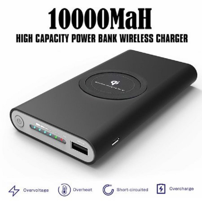 Pin sạc dự phòng không dây QI 10000 Mah tích hợp sạc không dây TẶNG KÈM tai nghe bluetooth I10 Max