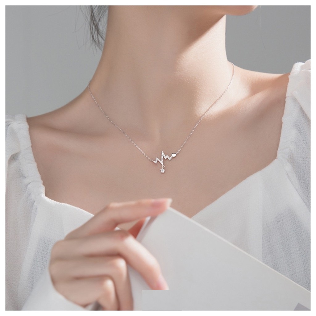 Dây chuyền nữ bạc ta hình nhịp tim siêu xinh (Ảnh thật cuối) vòng cổ nữ bạc thật xinh xắn - Mã TSJD14