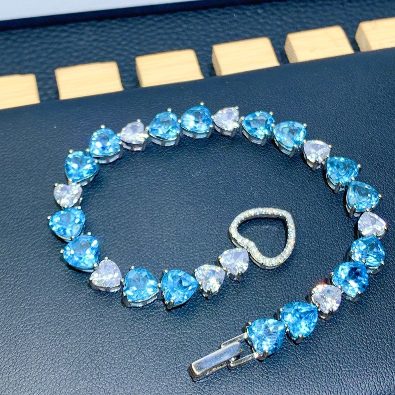 Vòng Tay Đá Topaz Xanh Dương Tự Nhiên Hình Trái Tim Sang Trọng Thời Trang Cho Nữ