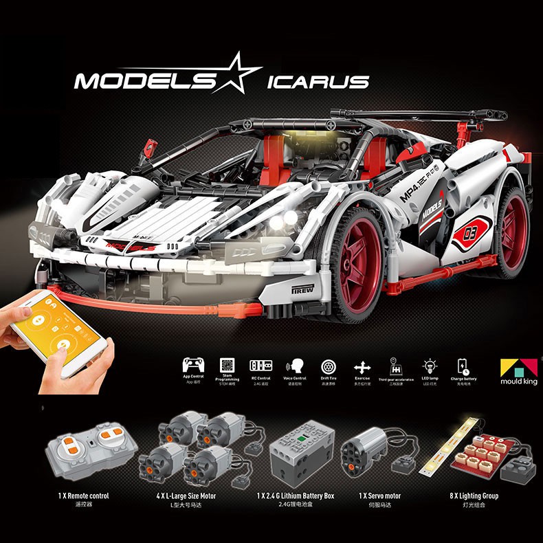 Lắp ghép Mô hình Siêu xe techinc Mould king 13067 MOC-4562 ICARU Supercar Veneno Roadster 1:8 Điều Khiển Từ Xa
