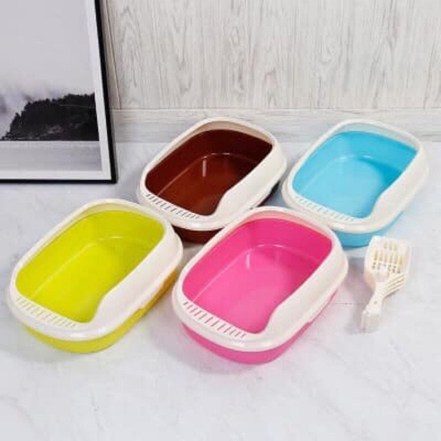 HCM- Chậu Đi Vệ Sinh hình chữ nhật nhỏ Chậu Đựng Cát Hộp Đựng Cát mèo - tặng kèm xẻng