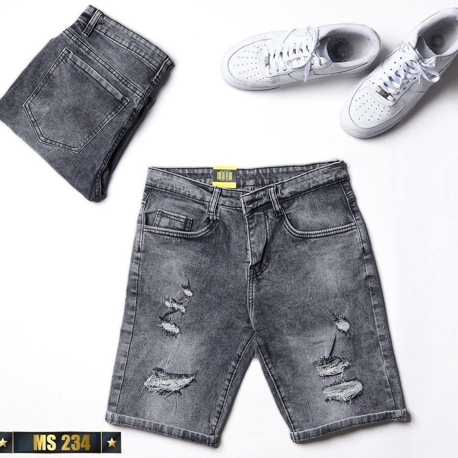Quần Short Jean Nam Màu Xám Đen Đẹp Chất Bò Co Giãn Cao Cấp, Quần Ngố rách Mẫu Mới Phong Cách Hàn Quốc beautifulgilr w23