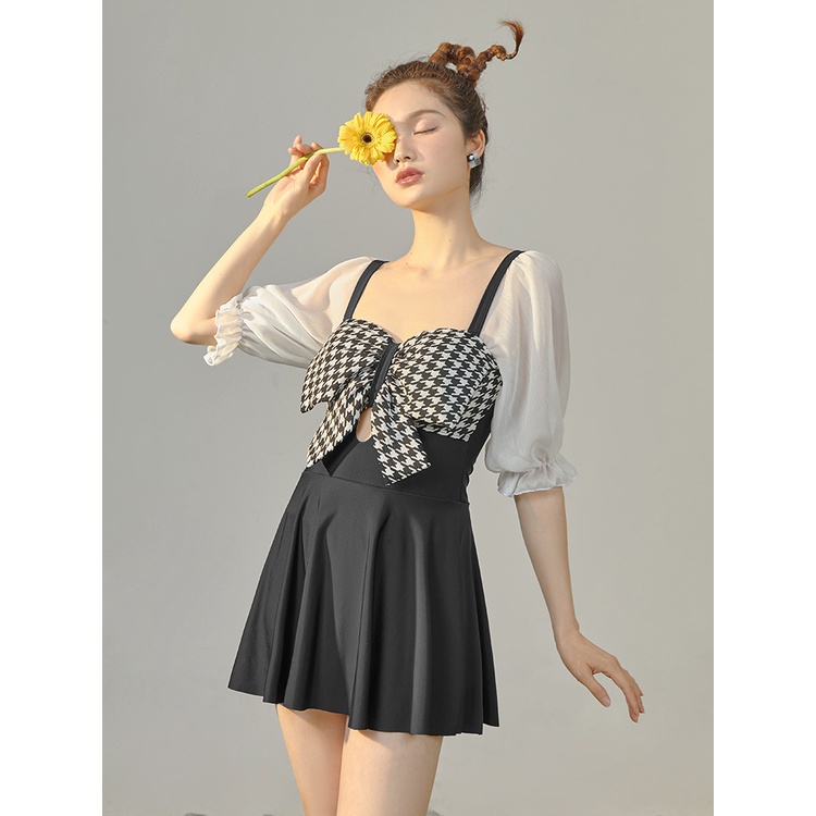 Bộ đồ bơi nữ liền mảnh dáng váy nơ ngực phối màu siêu xinh mới