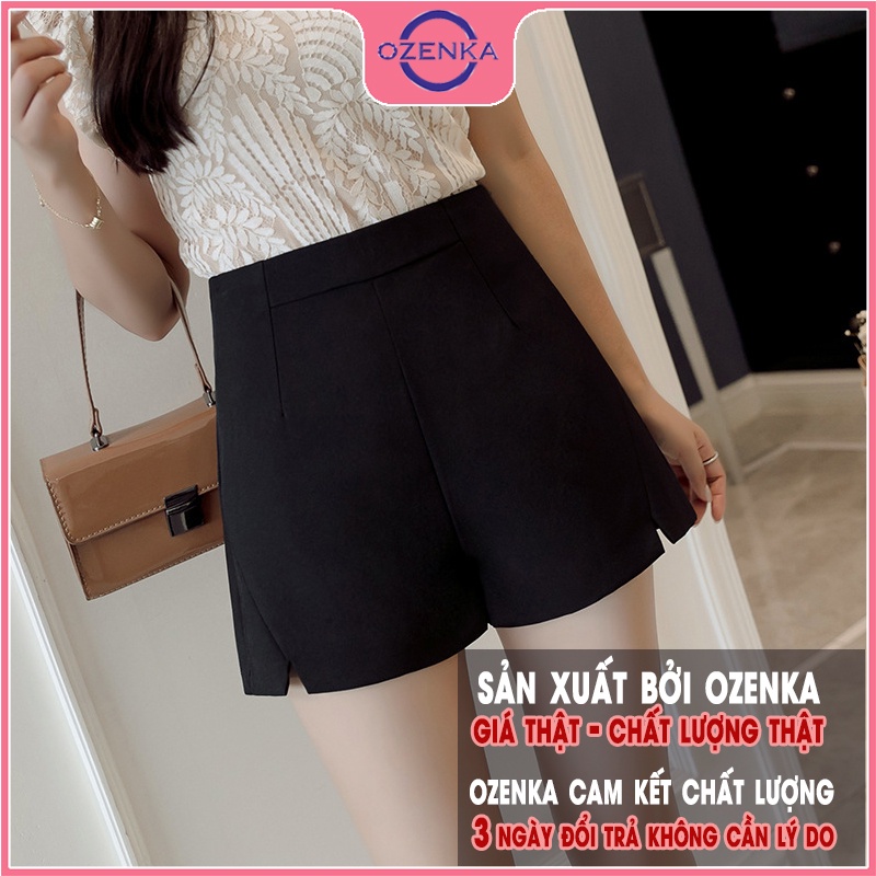 Quần short ngắn cạp cao nữ sẻ gấu tuyết mưa OZENKA , quần sooc chất đẹp tôn dáng mặc đi chơi màu đen be
