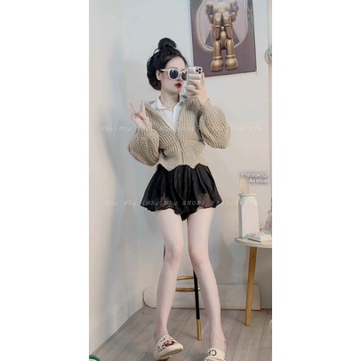 Áo khoác len dây kéo lai lượn sóng có nón hàng Quảng Châu 1609