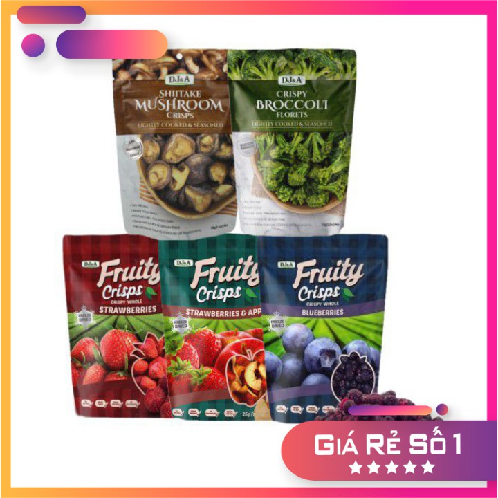 Dâu Tây Sấy Giòn DJ&A túi 50g - Giảm Cân, Ăn Vặt, KETO - Crispy Whole Strawberries