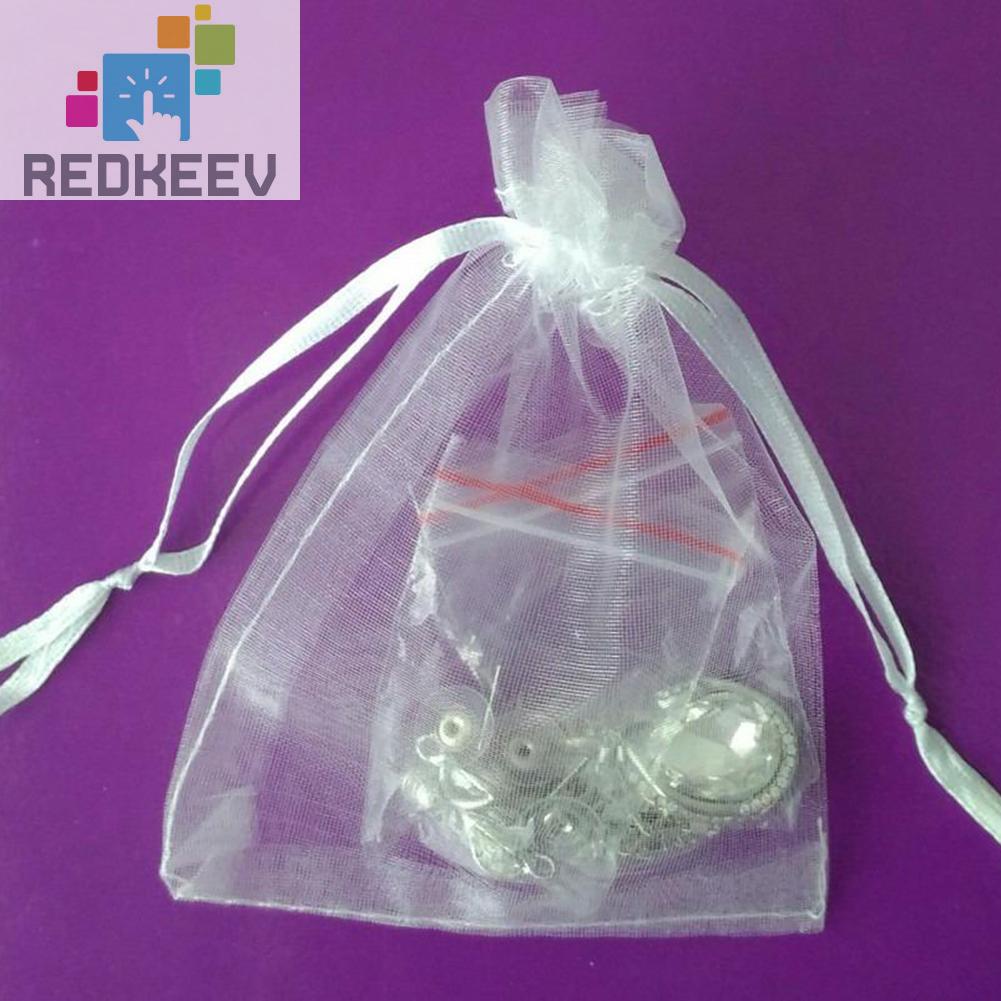 Set 100 Túi Lưới Dây Rút Màu Trắng Đựng Kẹo Làm Quà Tặng