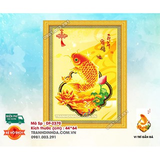 Tranh đính đá cá chép Niên Niên Hữu Dư. Kích thước: 44x64cm