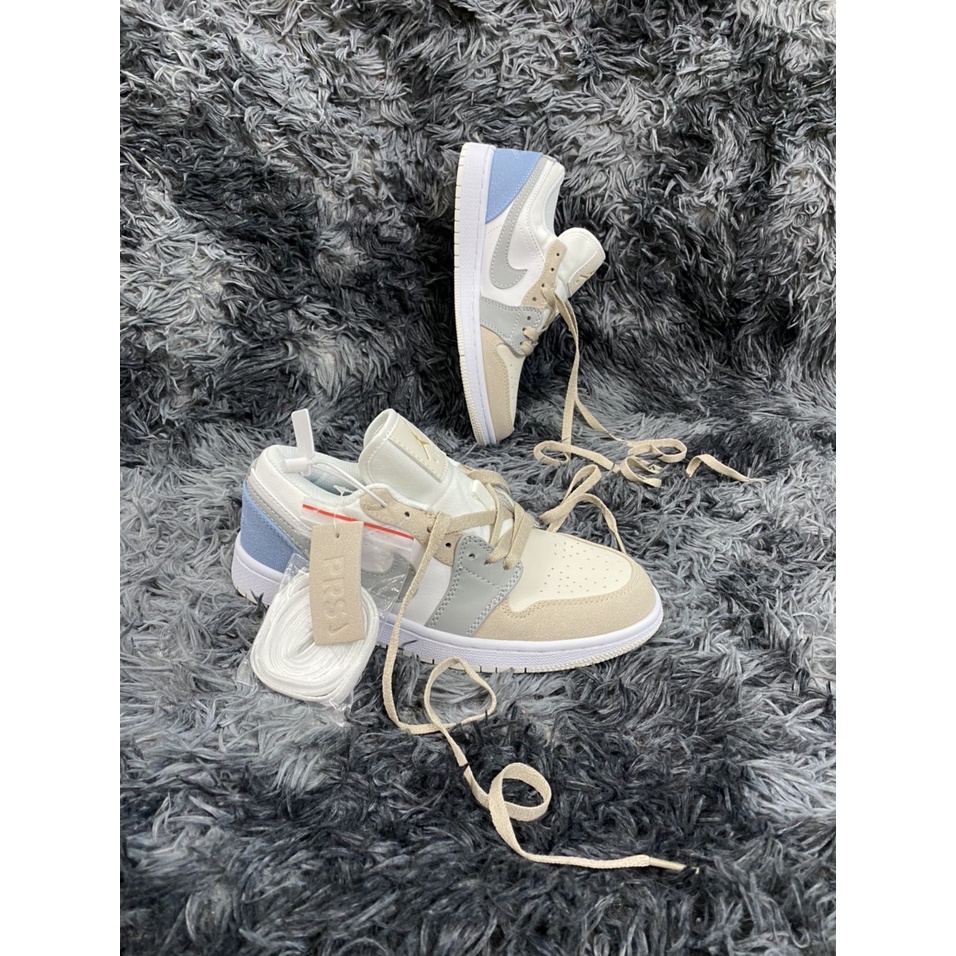 Giày 𝐉𝐨𝐫𝐝𝐚𝐧 1 low paris màu xám gót xanh nam nữ, Giày sneaker JD 1 paris cổ thấp bản đẹp 2021