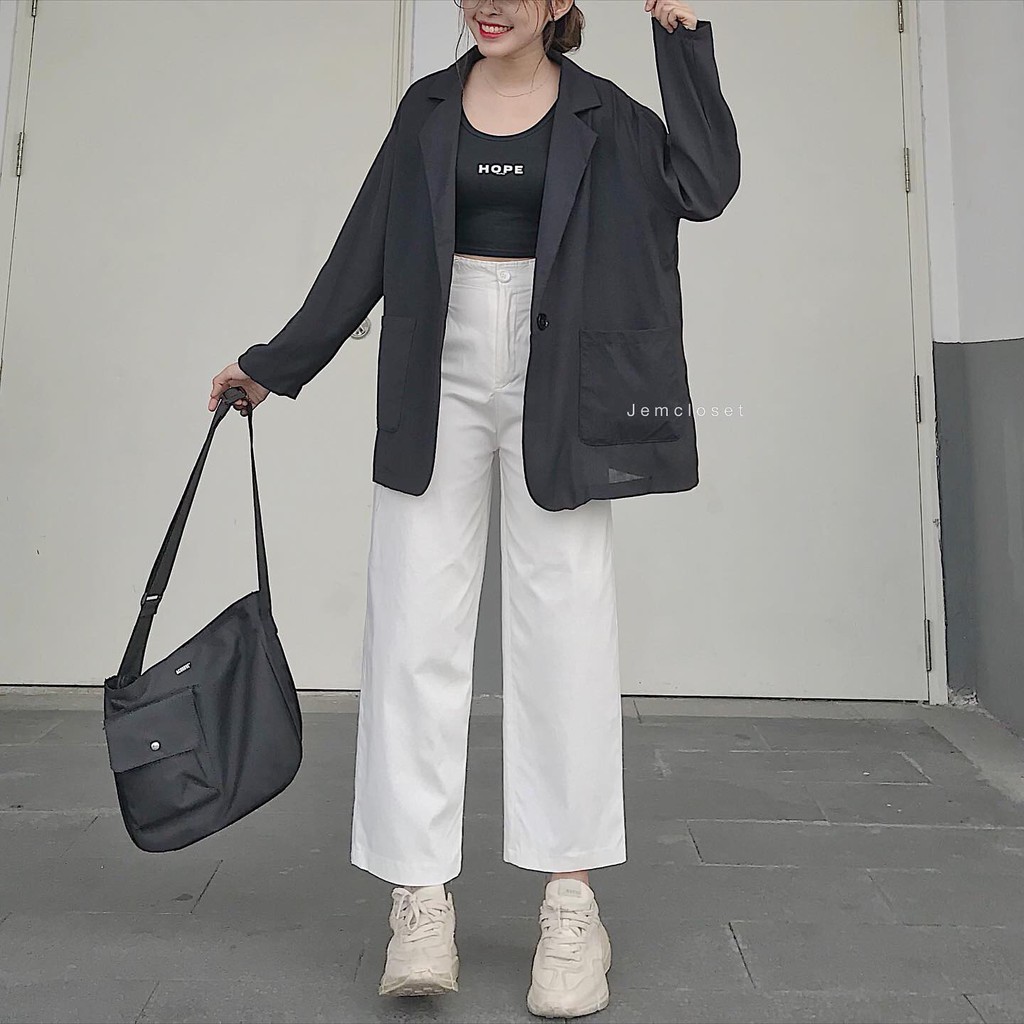 Quần Kaki Nữ JEMCLOSET dài dáng suông ulzzang hai màu trắng đen Lotus - 1705