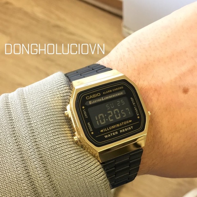 Đồng Hồ unisex CASIO A168 đen viền vàng - gold black