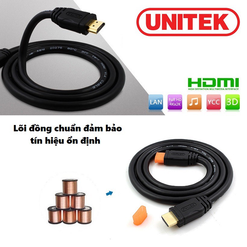 Cáp HDMI 10M UNITEK Full HD 4K Dài 10m - Truyền tải dữ liệu hình ảnh, âm thanh sắc nét, chân thực