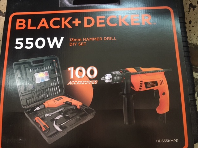 Máy Khoan Động Lực 550W 13mm Kèm Vali 100 Phụ Kiện BLack&Decker HD555KMPR - Chính Hãng