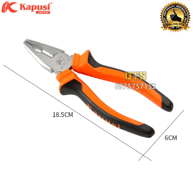 Bộ 3 kìm điện - cắt - nhọn công nghiệp kiểu Nhật Kapusi JAPAN 7 inch, thép Niken cao cấp, thiết kế tiết kiệm 30% lực bấm