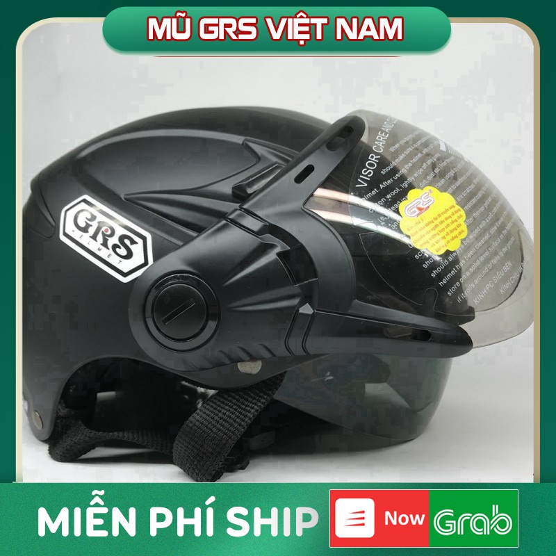Mũ GRS A966K (Đen nhám) - Mũ bảo hiểm 2 kính GRS chính hãng - Mũ 2 lớp kính cho người lớn