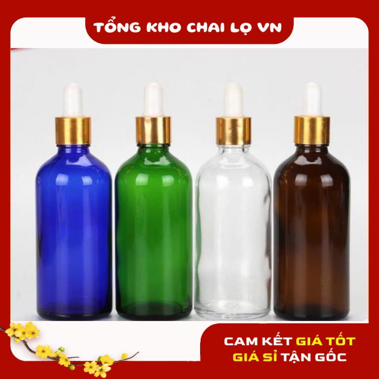 Lọ Chiết Serum ❤ SIÊU RẺ ❤ [100ml] Chai lọ đựng tinh dầu thủy tinh rỗng nắp bóp giọt khoen vàng , phụ kiện du lịch