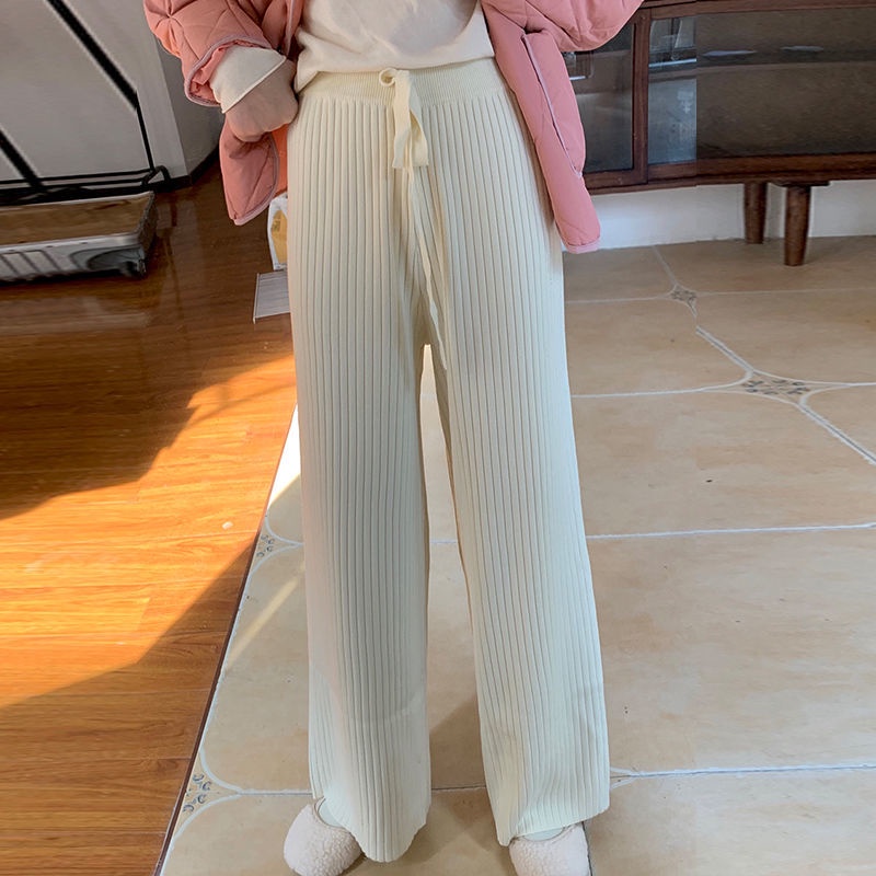 Quần Dệt Kim Dày Ống Rộng Lưng Cao Thời Trang Thu Đông Mới Cho Nữ