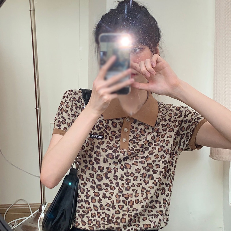 Áo croptop dệt kim in họa tiết màu sắc retro xinh xắn dành cho nữ