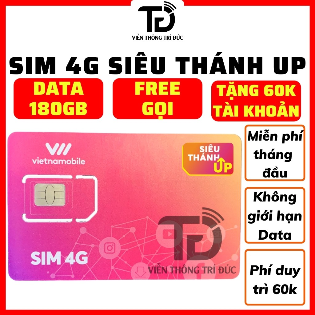 Thánh Sim 4G Vietnamobile Siêu Thánh Up & Trọn Đời Có 6Gb/Ngày - Gọi Miễn Phí - Không Giới Hạn Dung Lượng-Giá Siêu Rẻ