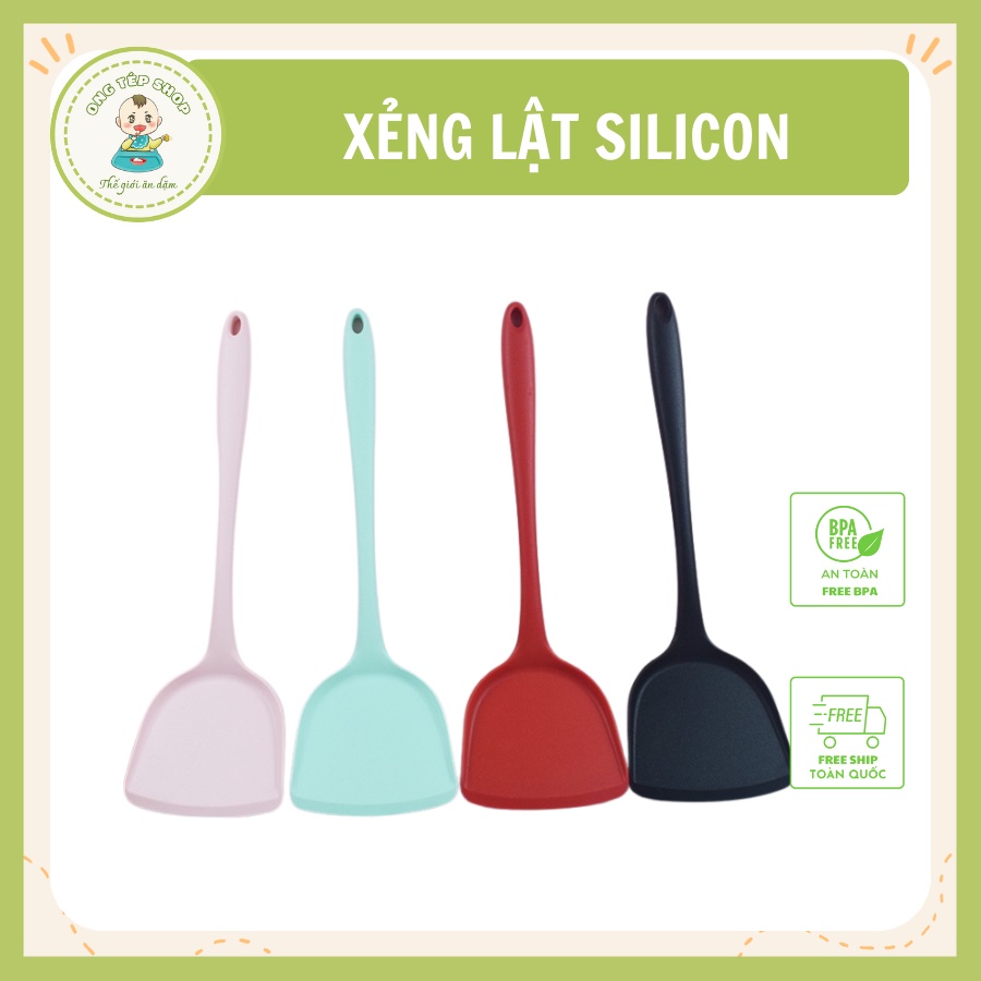 Xẻng lật thức ăn, thìa đảo bằng silicon chịu nhiệt cán dài 30cm