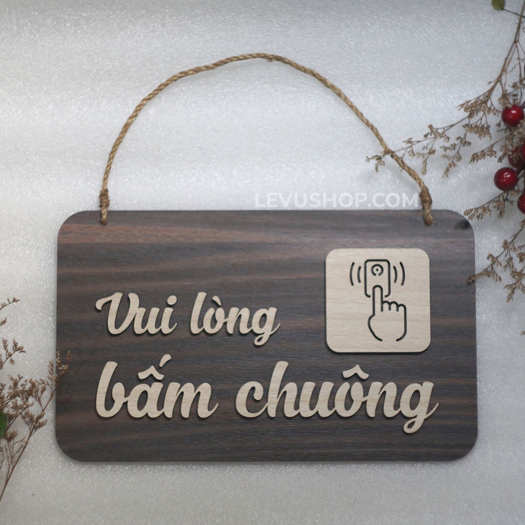 Bảng gỗ decor treo cửa vui lòng bấm chuông