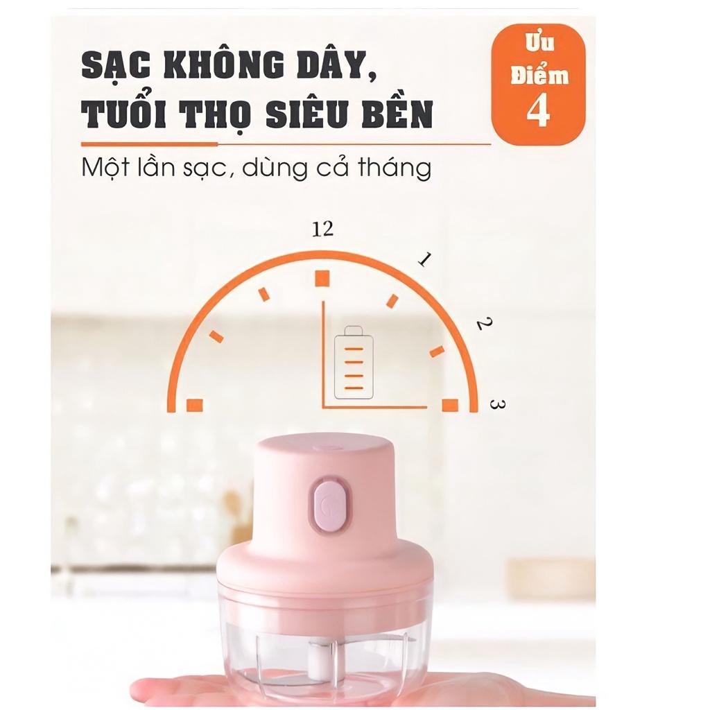 Máy Xay Tỏi Ớt Cầm Tay Mini Sạc Điện 250ml Xay Tỏi Ớt, Củ Quả Đa Năng, Có Cổng Sạc Usb Tiện Lợi