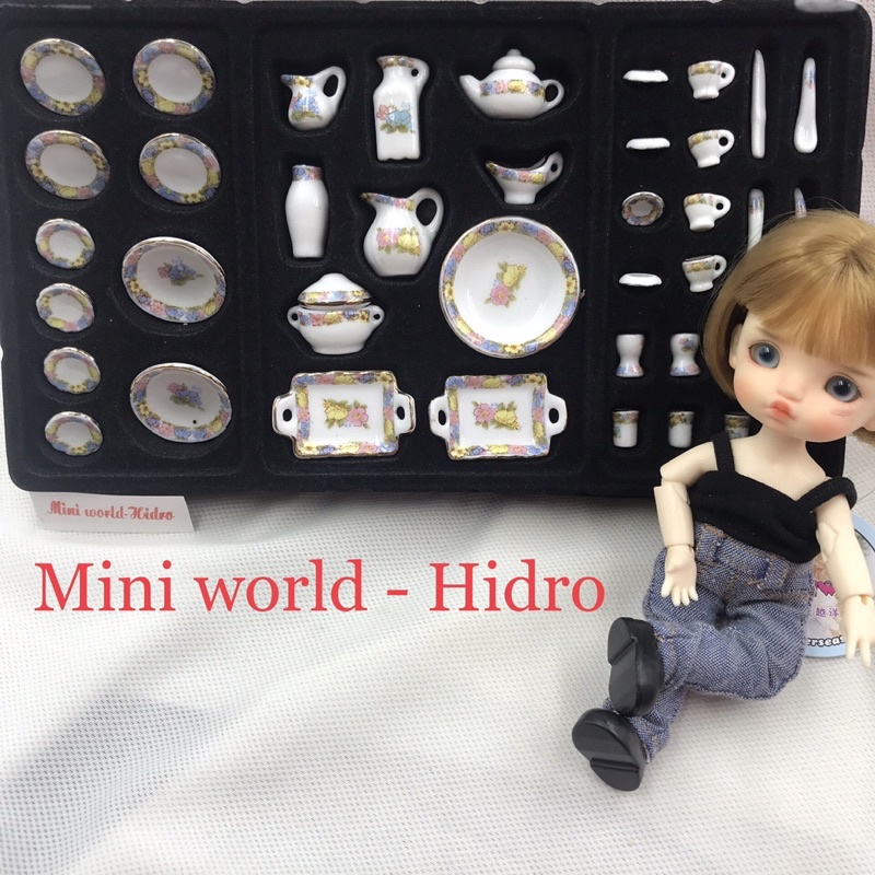 Set mô hình chén dĩa ly tách sứ mini tí hon dùng cho trang trí nhà búp bê Barbie, BJD tỉ lệ 1/12, 1/8. dollhouse