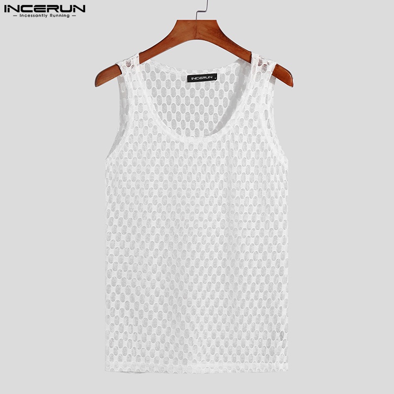 Áo sát nách xuyên thấu INCERUN 4 màu tùy chọn thời trang cho nam
