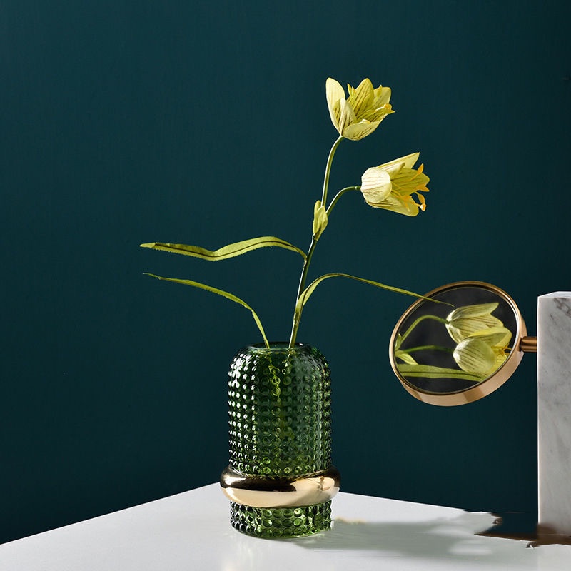 Bình thủy tinh Cắm hoa Bắc Âu Retro Màu xanh lá cây trang trí cắm hoa time decor