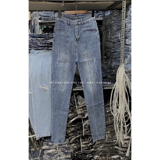 [Bigsize 32-36]Quần Dài Jean Xanh Đậm/Nhạt Chíp Thân Trơn. Jean Co Giãn Lưng Cao Trên Rốn
