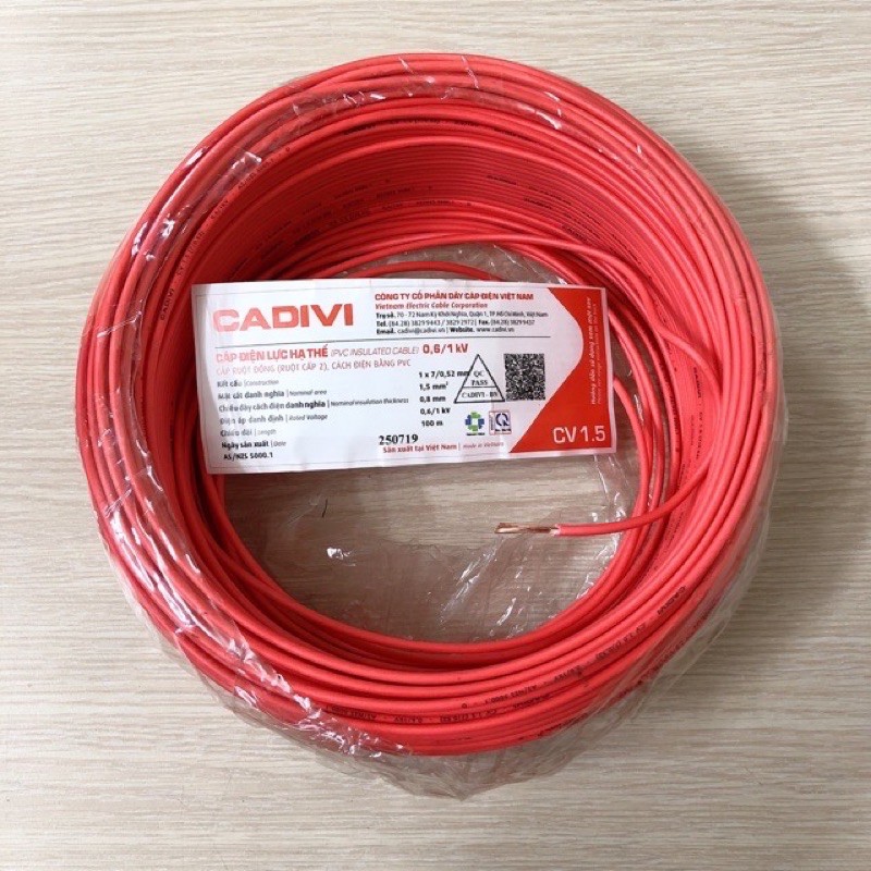 50m dây điện đơn  1.5 cadivi