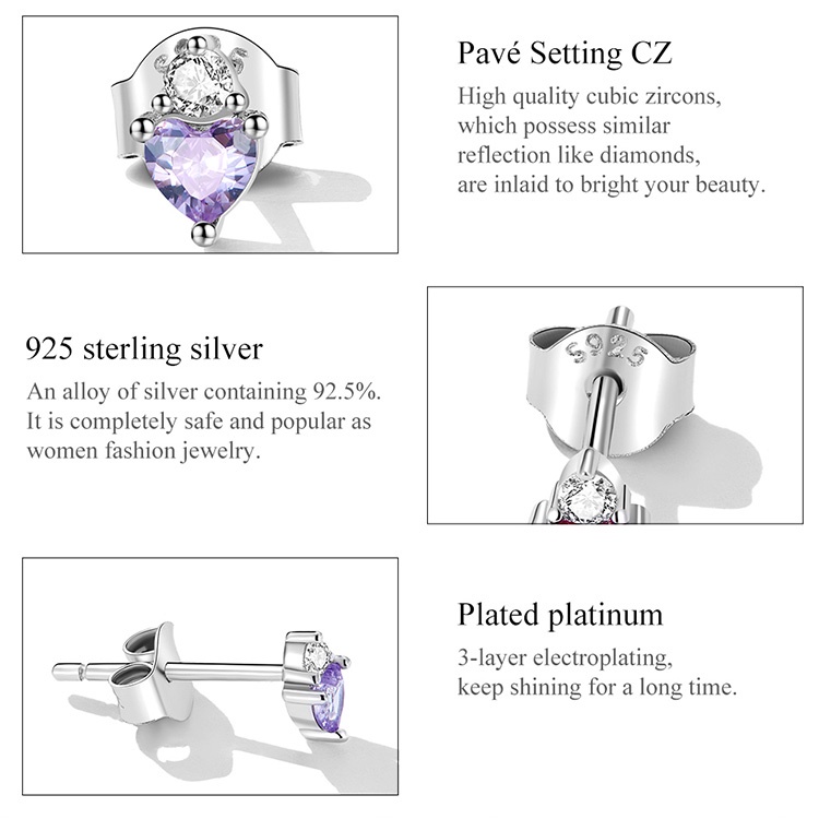 Khuyên tai BAMOER bạc 925 phối nhiều màu thời trang tùy chọn