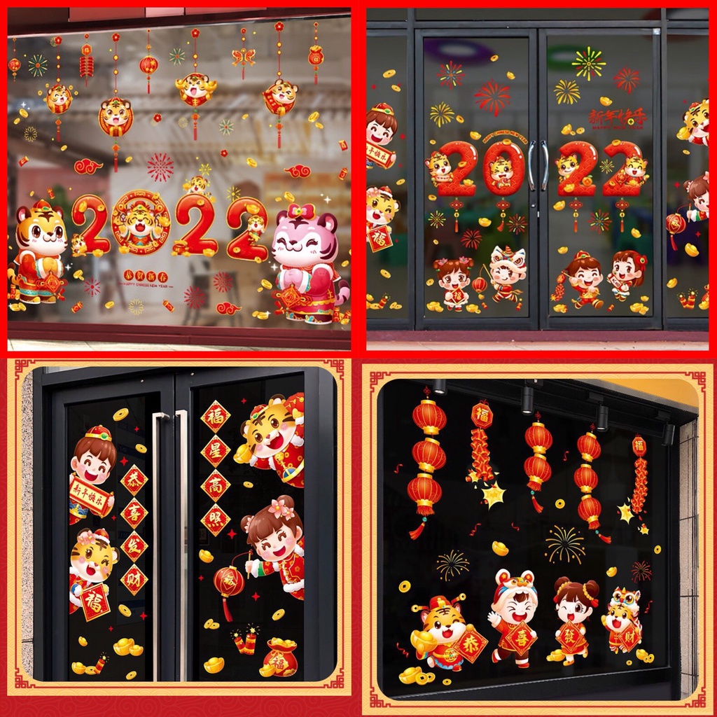[ TỔNG HỢP] Các mẫu Decal dán tường, dán cửa kính decor các mẫu trang trí tết,lì xì năm mới 2022
