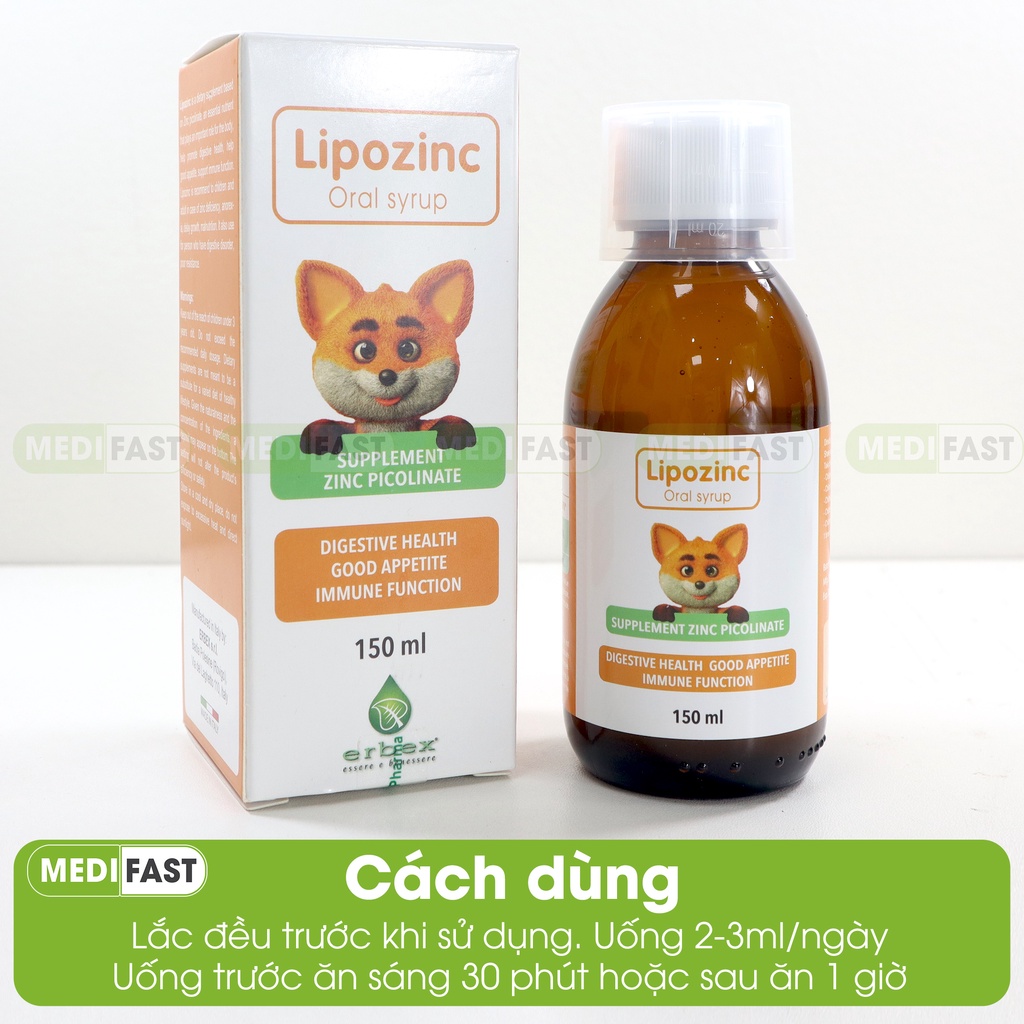 Siro ăn ngon cho trẻ Lipozinc Tăng sức đề kháng, bé khỏe mạnh - Dùng cho trẻ dưới 6 tháng tuổi - Chai 150ml
