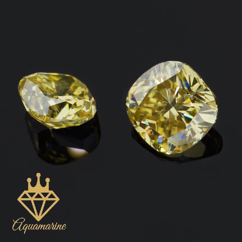 Kim cương nhân tạo Moissanite Cushion vàng vivid