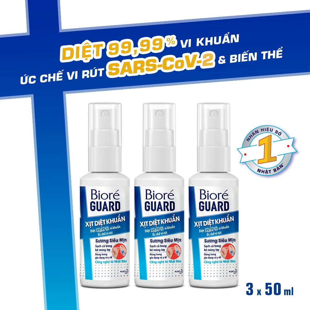 Mã FMCGKAO122 giảm 8% đơn 250K Combo 3 Xịt Diệt Khuẩn Bioré Guard 50ml chai