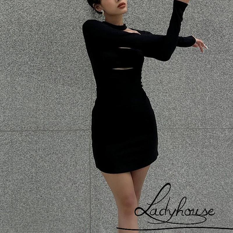 Đầm Dài Tay Cổ Vuông Màu Trơn Thiết Kế Ôm Sát Tôn Dáng Thời Trang Dành Cho Nữ